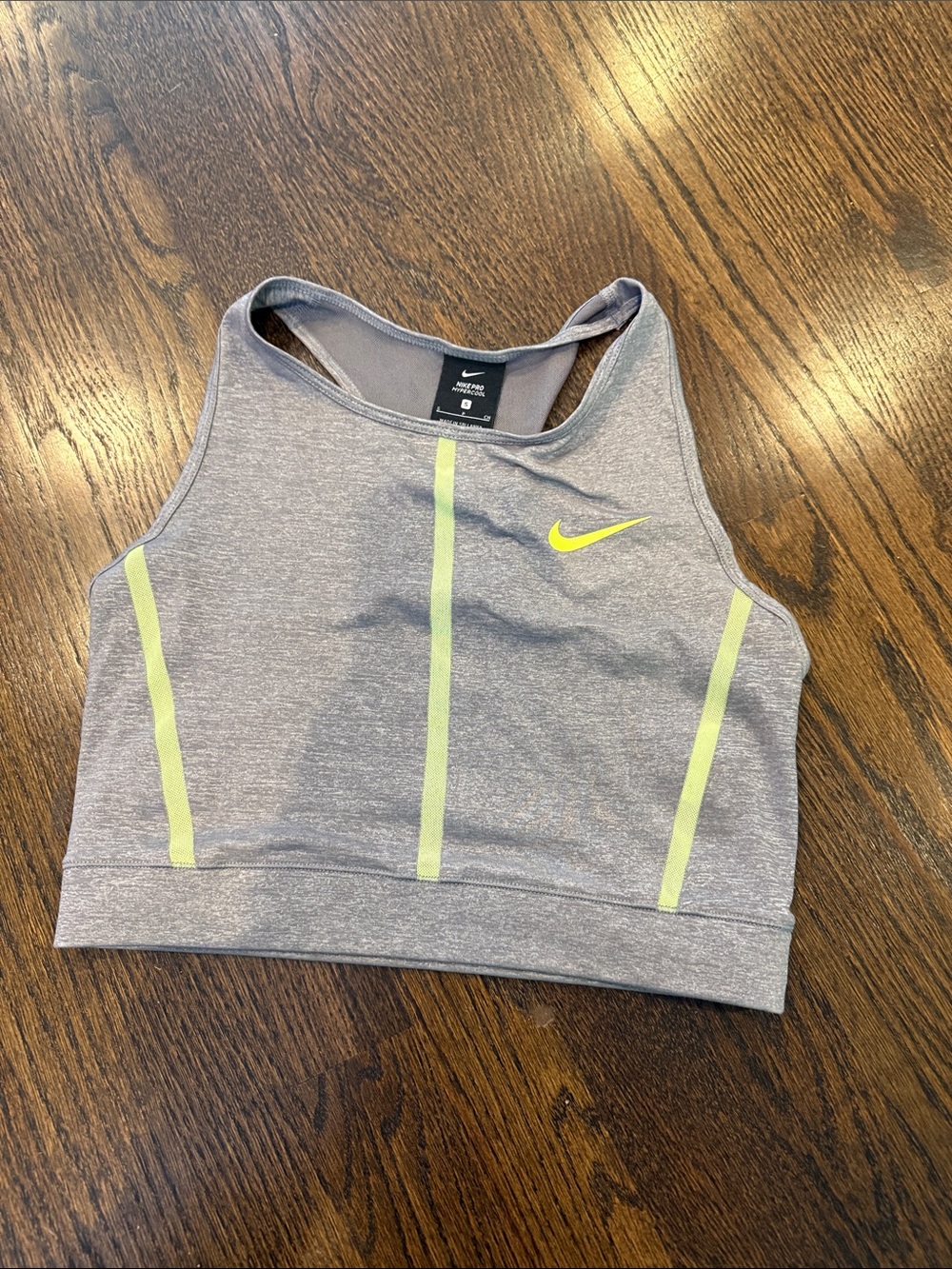 Nike Grey Heather Sports Bra with Neon Yellow Stripes